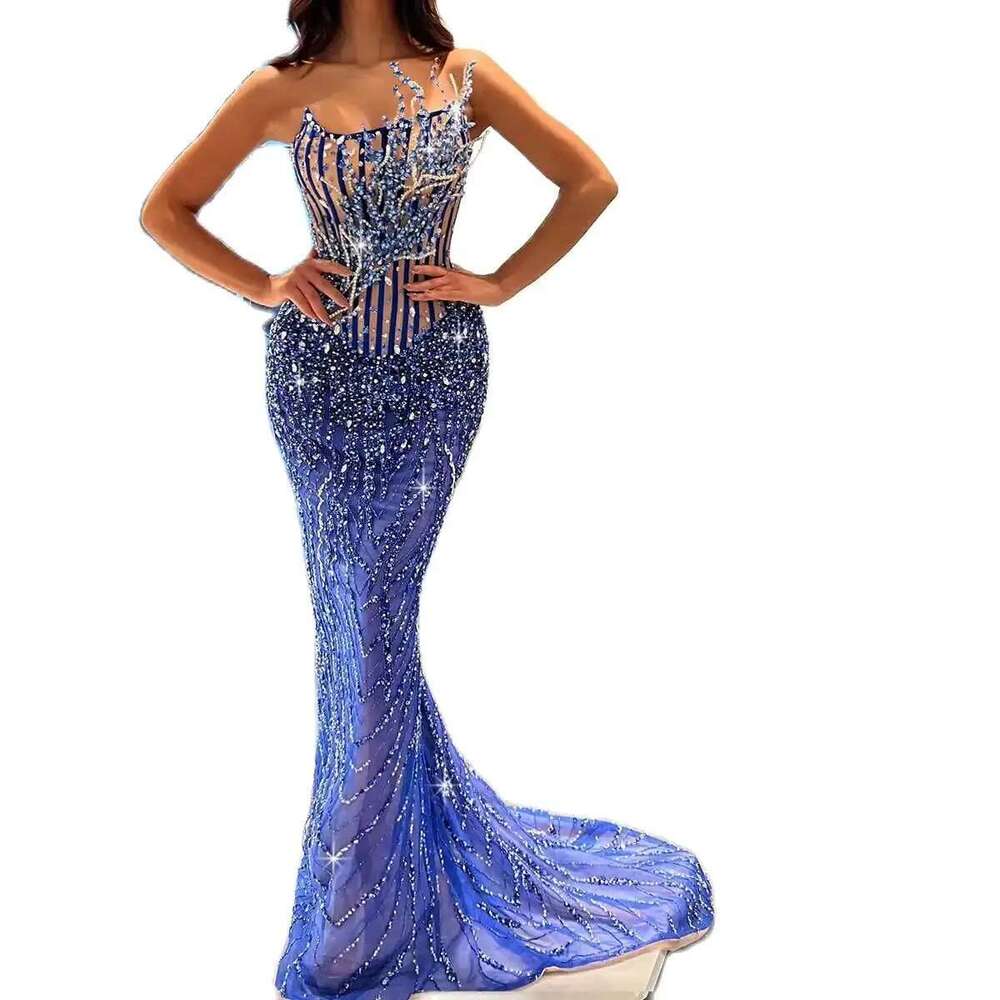 Mermaid Backless Dresses with Appliques, Strapless Prom Dress, Glamorous Decoration, Custom Train