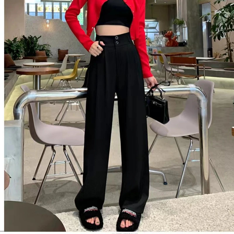 Womens Wide Leg Pants Women Korean Style High Waist Black Trouser Office Ladies Fashion Loose Grey Suit Trousers Streetwear 250303