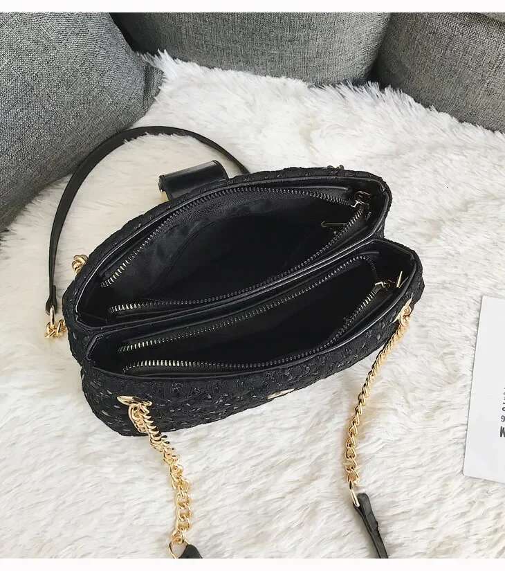 Lace Handbag Chain Women's Handbag Pu Leather Women's Crossbody Bag Bolsa Feminina Black