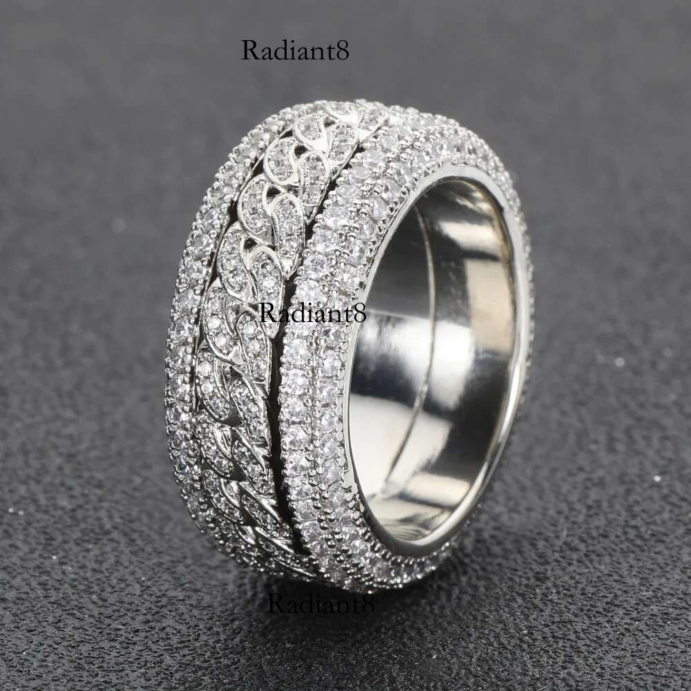 Moissanite Dia Shape Cuban For Men S Sterg Sier Gold Rings 3 Layers Hip Hop Goregous Sparkg Jewelry