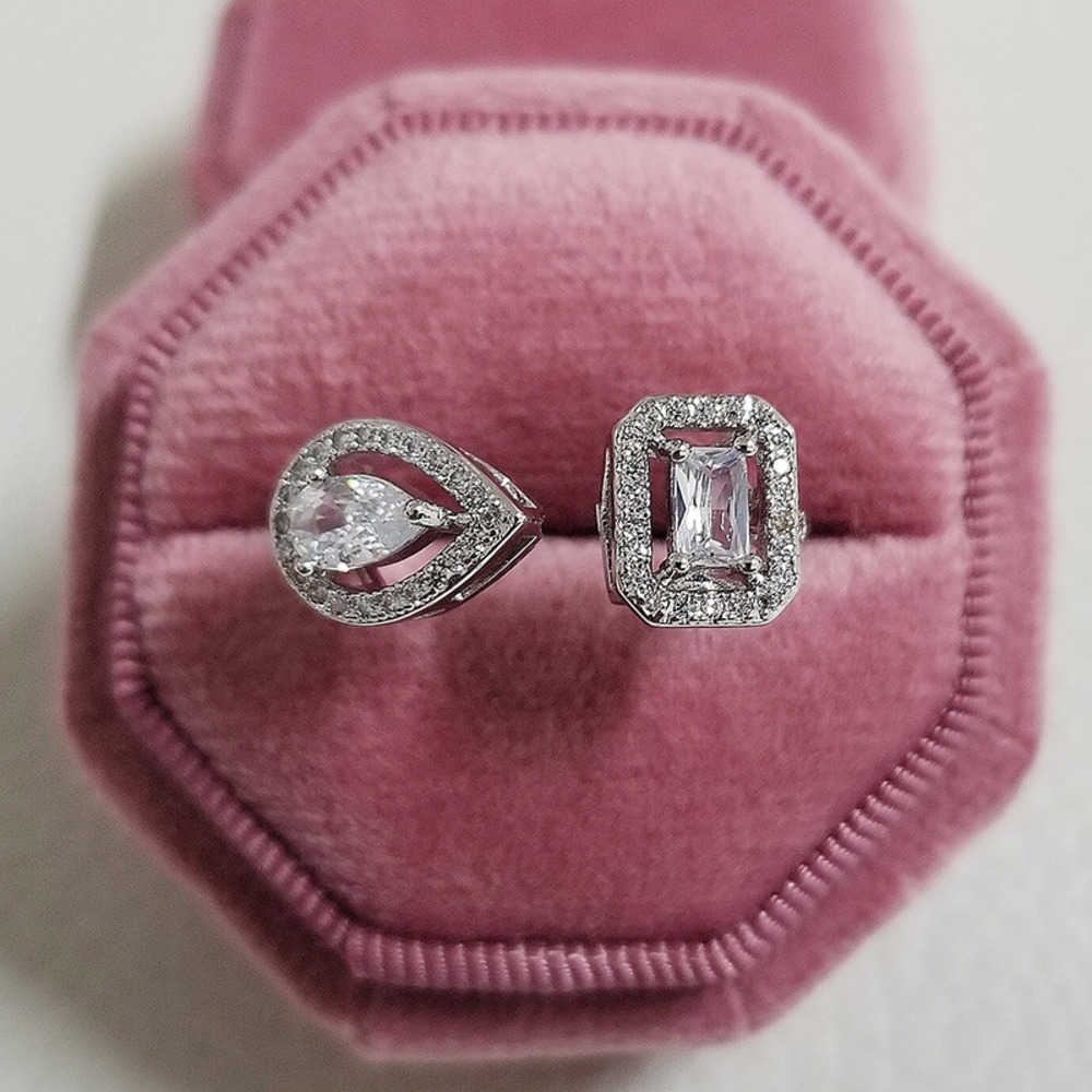 Couple Rings Adjustable fashion hot selling new multi-color square long zircon Earring Ring ring opening r5098 H25303