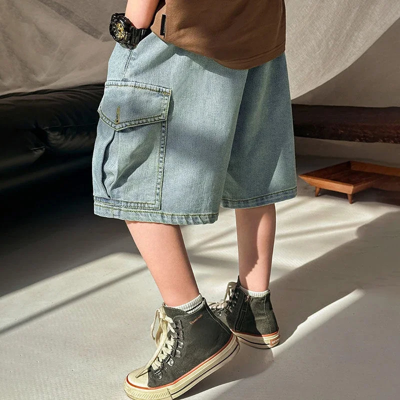 Boys Jean Shorts Kids Eastic Band Short Pant Teenagers Cargo Trousers Summer 3 To 12 Yrs Childrens Casual Clothing 250303
