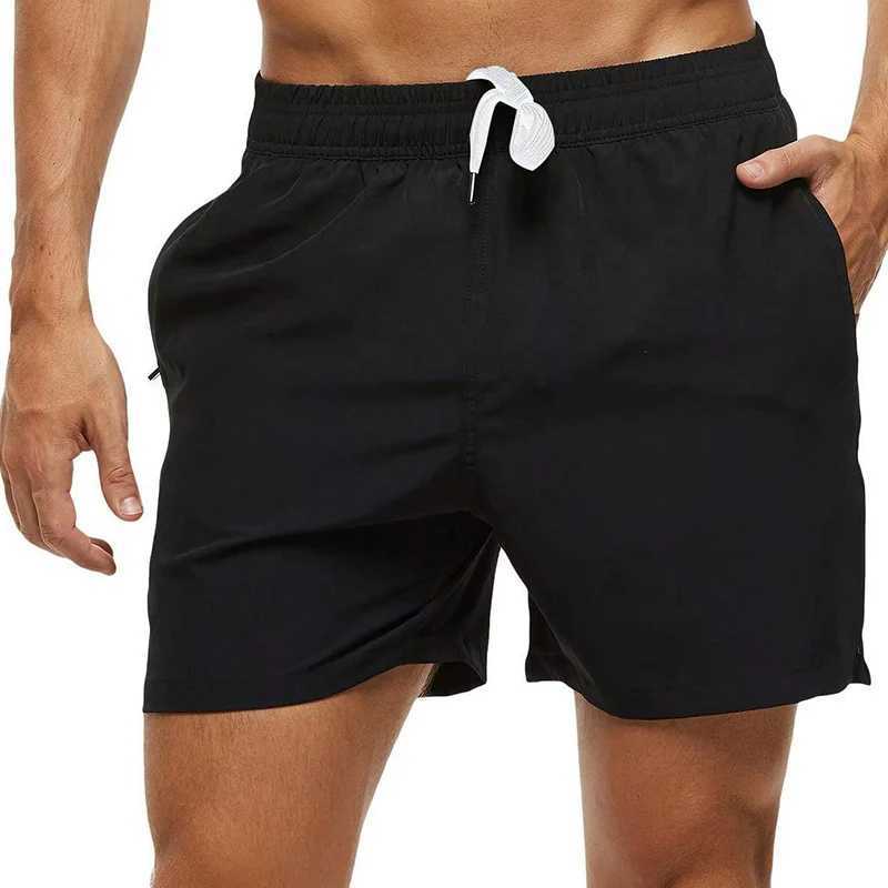 Mens Swim Trunks Beach Shorts Drawstring with Mesh Lining Elastic Waist Plain Breathable Soft Casual Daily StreetwearT250304
