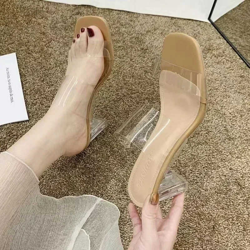 Summer Transparent High H Wen Square Toe Sandals Wan Clear High Pumps Wedding Jelly Buty Damskie Shoes Z250304