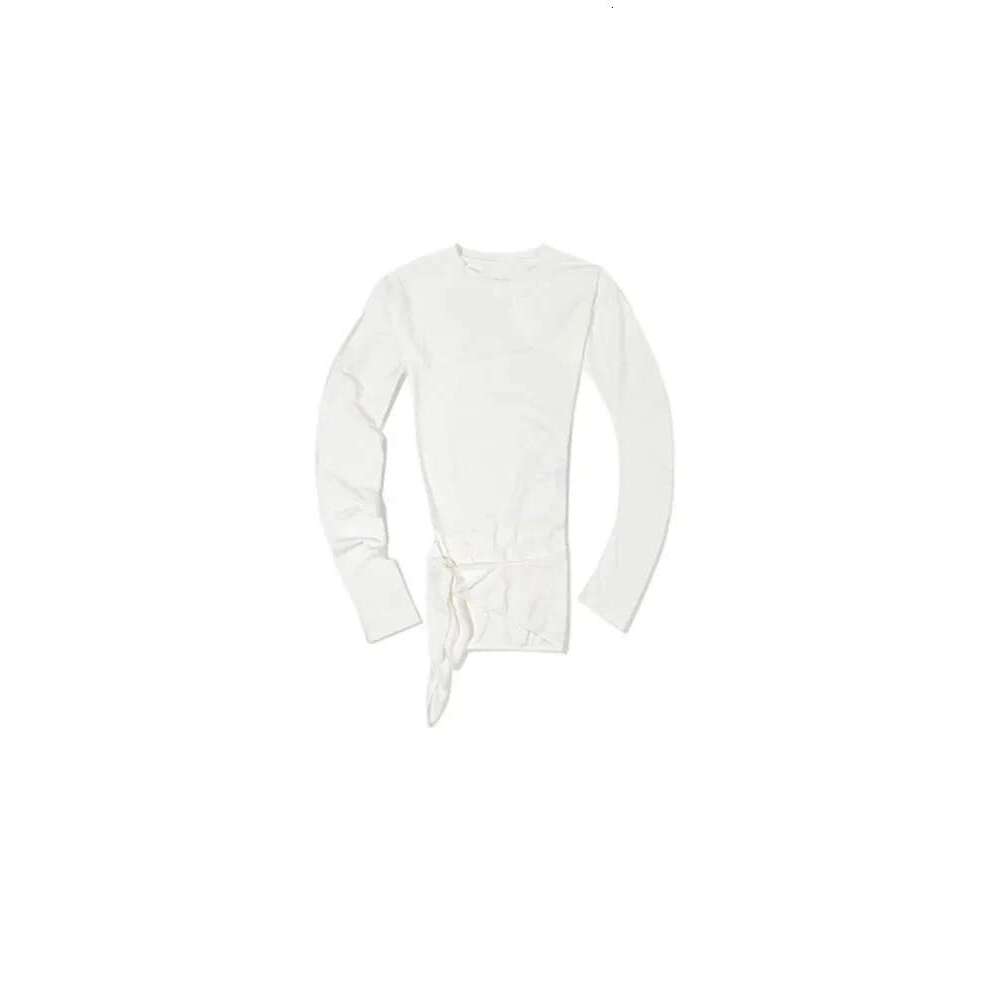 Women Irregular Long-Sleeved T-Shirt Round Neck Casual Autumn Lady Slim Blue White Black Lace-Up Tshirt Top