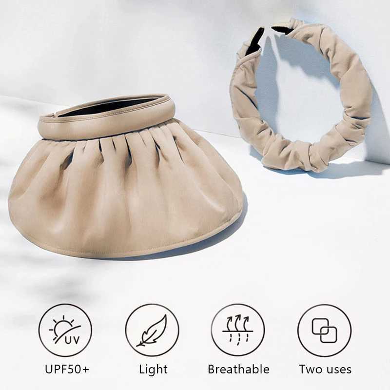 Summer Shell Sunshade Hat UV Protection Dual Use Hair Hoop Sun Hat for Women Outdoor Beach Soft Foldable Wide Brim Bucket CsXJ250304