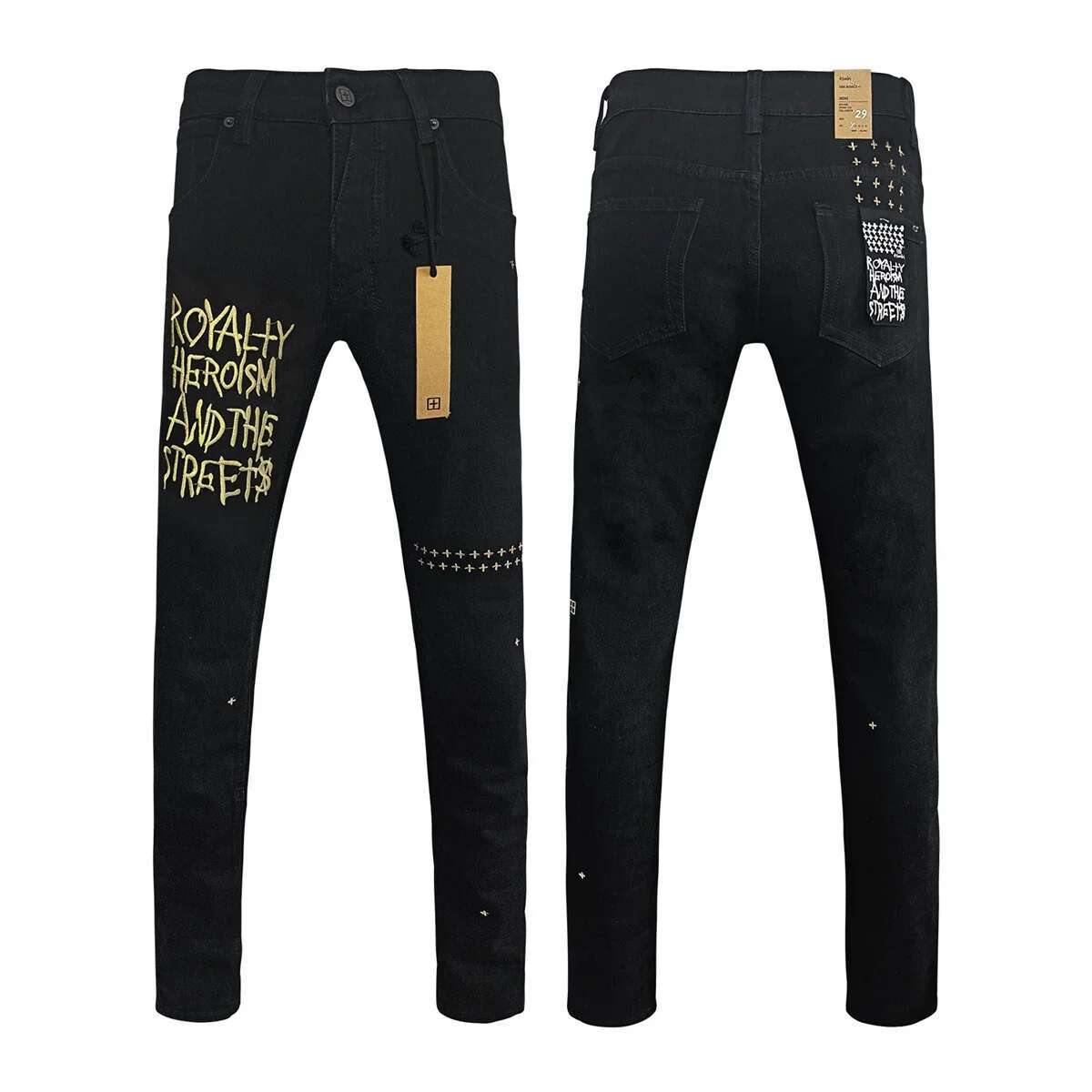 KSUBI Cross Brand Men Fashion High Street Black Letter Embroidery Stretch Skinny Jeans Daily Casual Hip Hop Pencil Pants
