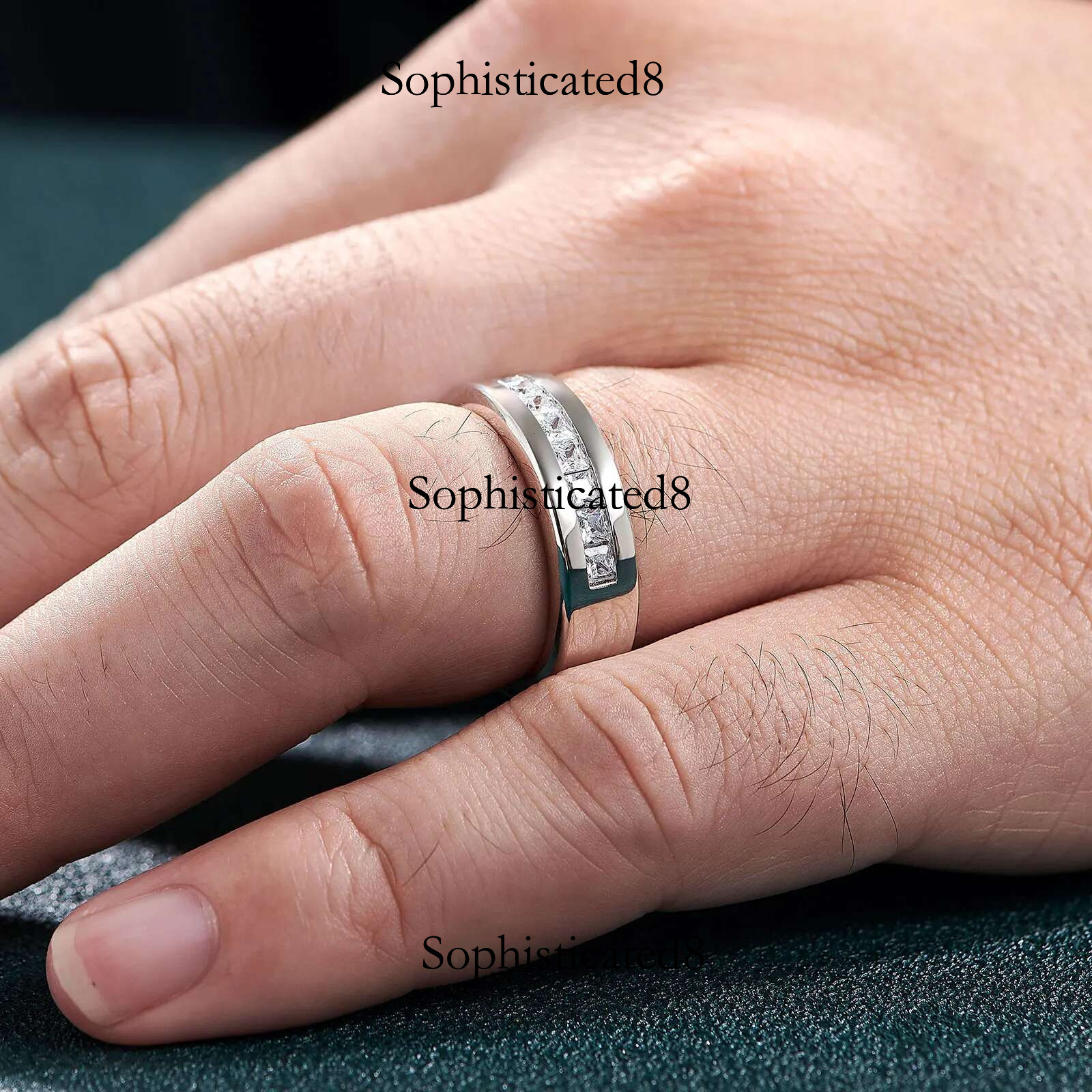 1pc Solid Sterg Sier Men's Wedding Ring 1ct Princess Cut White AAAAA Cubic Zirconia for Him Fine Jewelry Gift Size 7-14