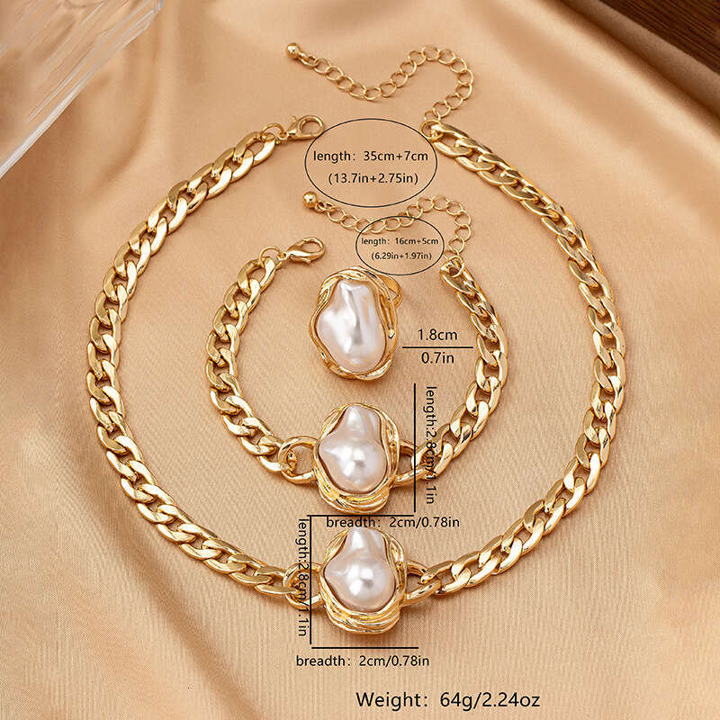 designer Bracelet Trendy Alien Pearl Fashion Charm Necklace Ring Bracelet Set