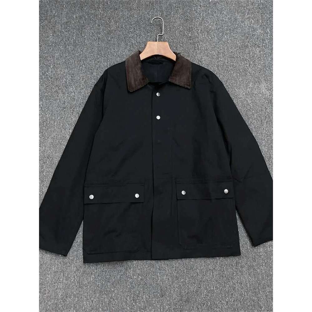 Women's Ribbed Turn-Down Collar Zipper Coat Simple Casual Female Safari Style Large Pockets Jacket Autumn Winter