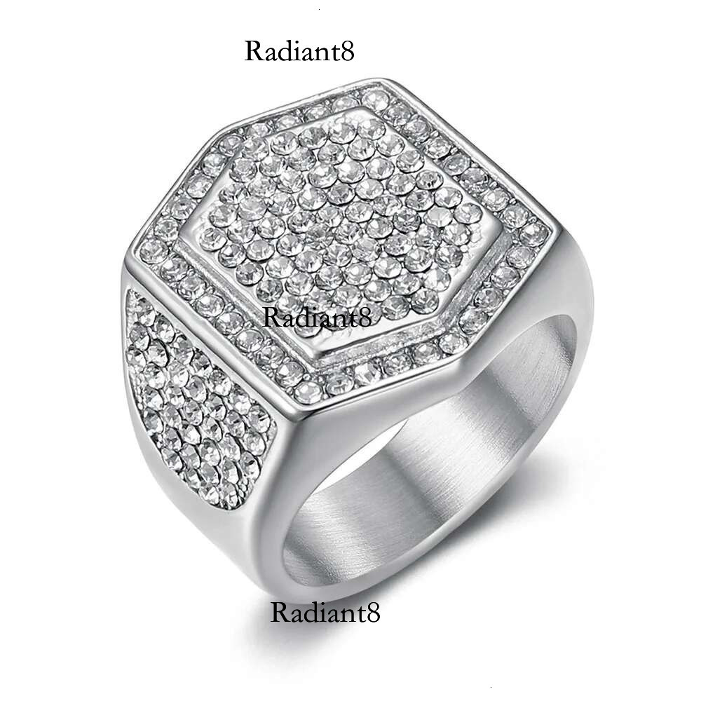 Hip Hop Full Rhie Larger Finger Rings for Men Shiny Stainless Steel Golds Color tail Ring Gift Party Jewelry Wholesale