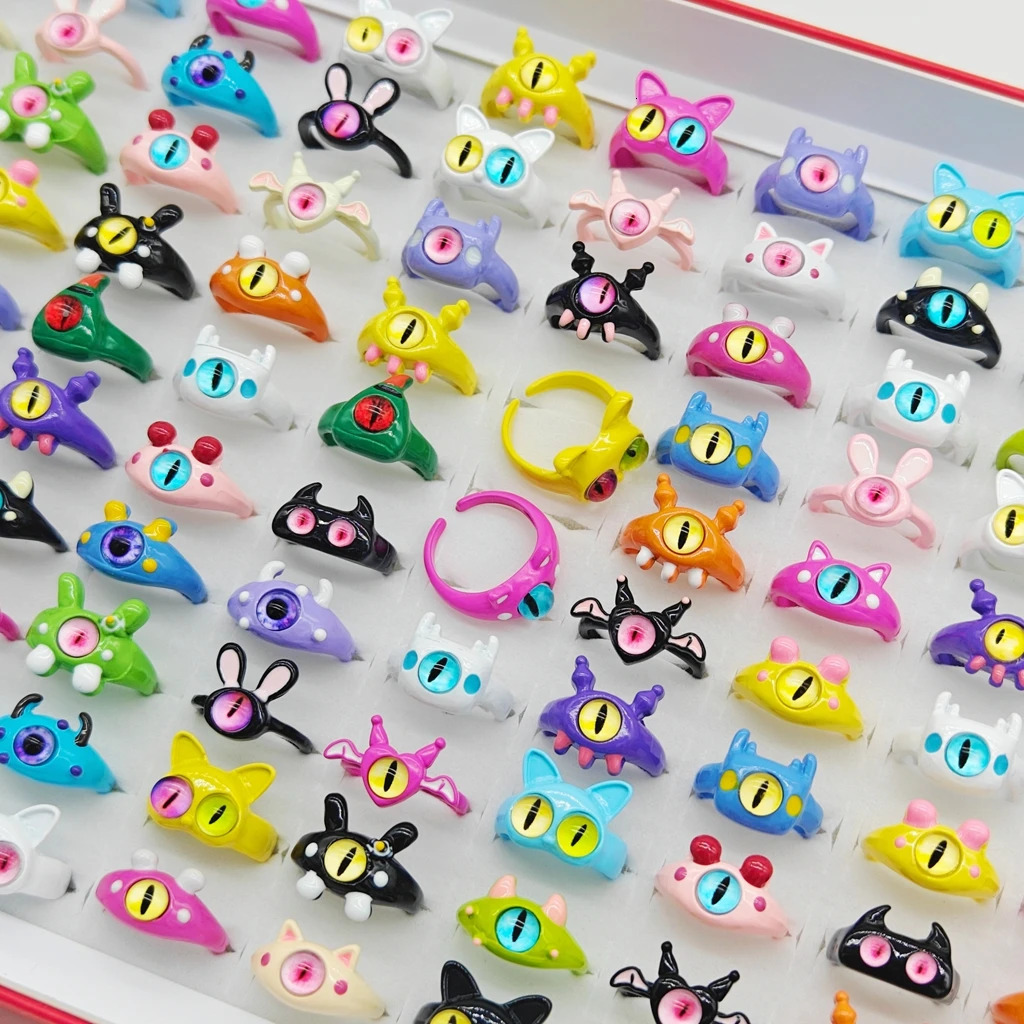 24/36pcs Wholesale Mix Cute Colorful Monster Animal Cartoon Rings Women Children Trendy Sweet Party Gift Finger Jewelry 250304