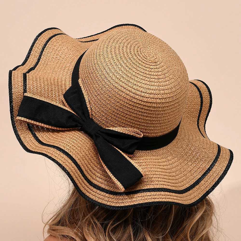 Butterfly Hat Spring/Summer Womens Flower Ribbon Sweet Big Brim Str Weaving Breathable Seaside Vacation Sun Protection HatXJ250304
