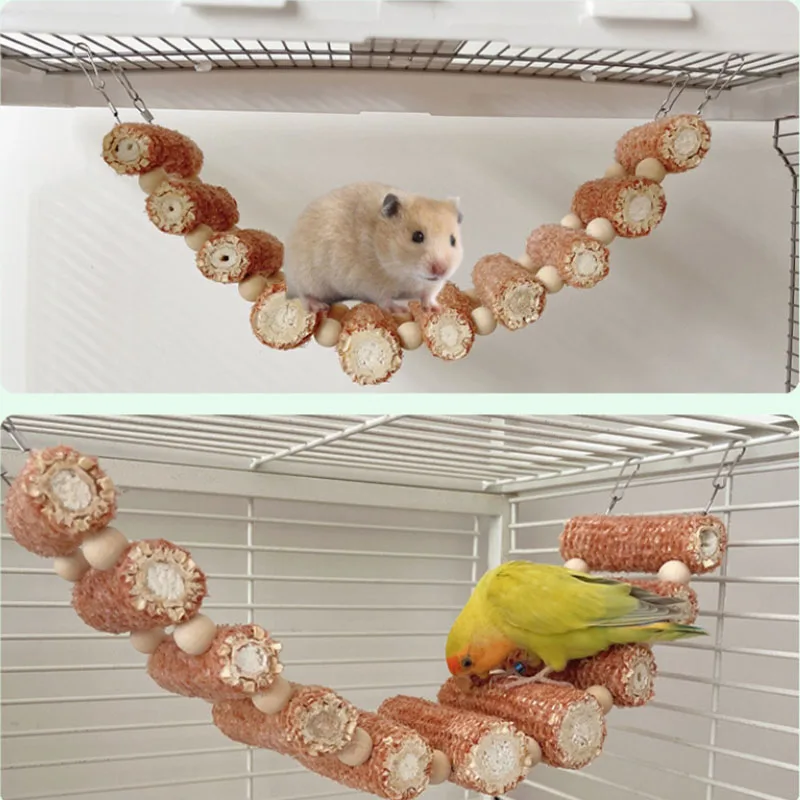 Natural Hamster Toy Corn Cob Ladders Platform Natural Toys for Chinchilla Hamster Small Animals Pets Cage Accessories Parrots