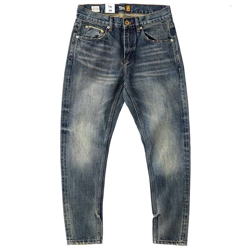 14Oz Heavy Red Tannin Small Straight Leg Red Jeans Men Washed To Make Old Pure Cotton Retro Casual Long Pants