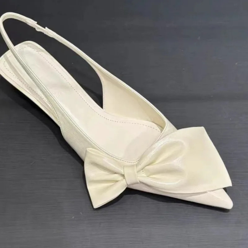 Pointy Bow Sandals Womens Bowknot Slingback Kitten Heels Black Pointed Toe Satin Slip On Low Heels Casual Dress Shoes 250228