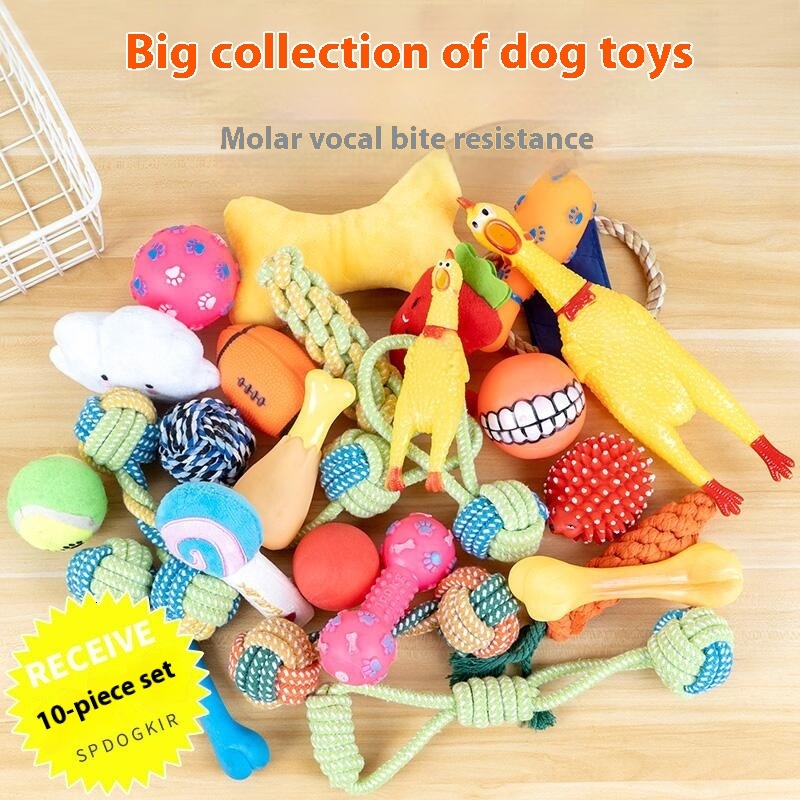 Pet Grinding Teeth And Making Sounds Ball Rope Knot Set Sound-resistant To Bite-relieving Dog Chew Toy