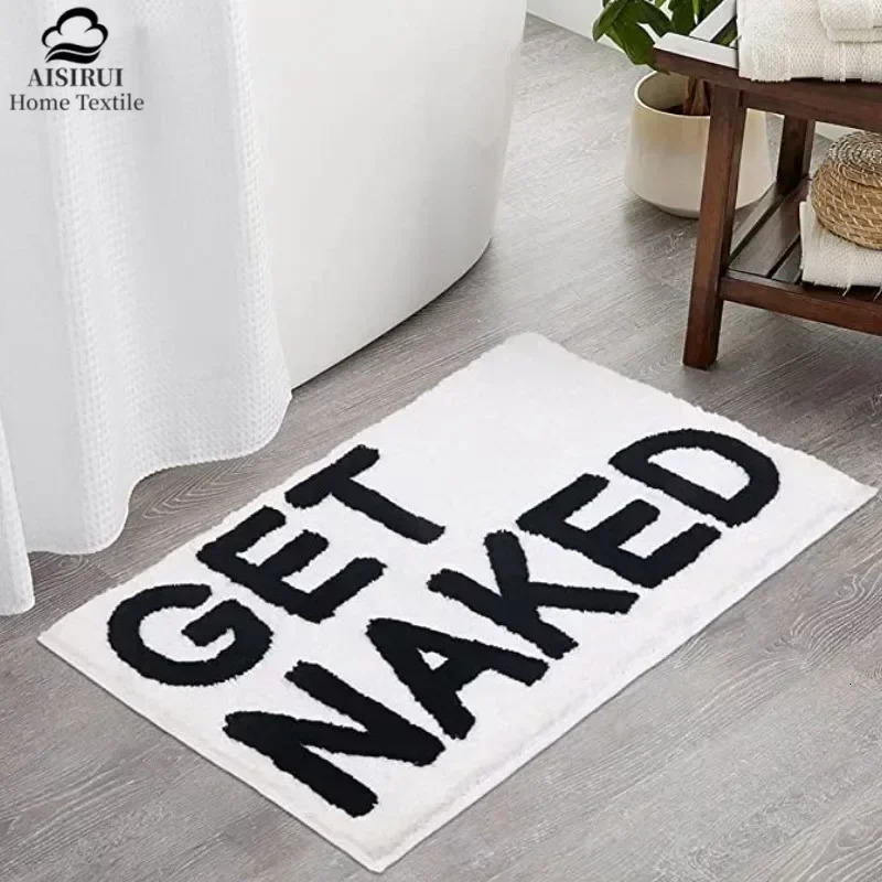 AISIRUI Get Naked Bath Mat Bathroom Rugs for Bathtub Cute Apartment Decor Tufted Black and White Shower 250303