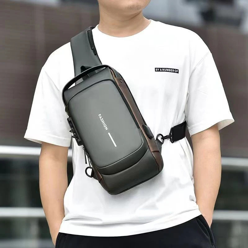 Men Fashion Travel Sport Sling Bag Male Multifunction Antitheft USB Charging Password Lock For Riding Motorcycle Chest Packs 250227