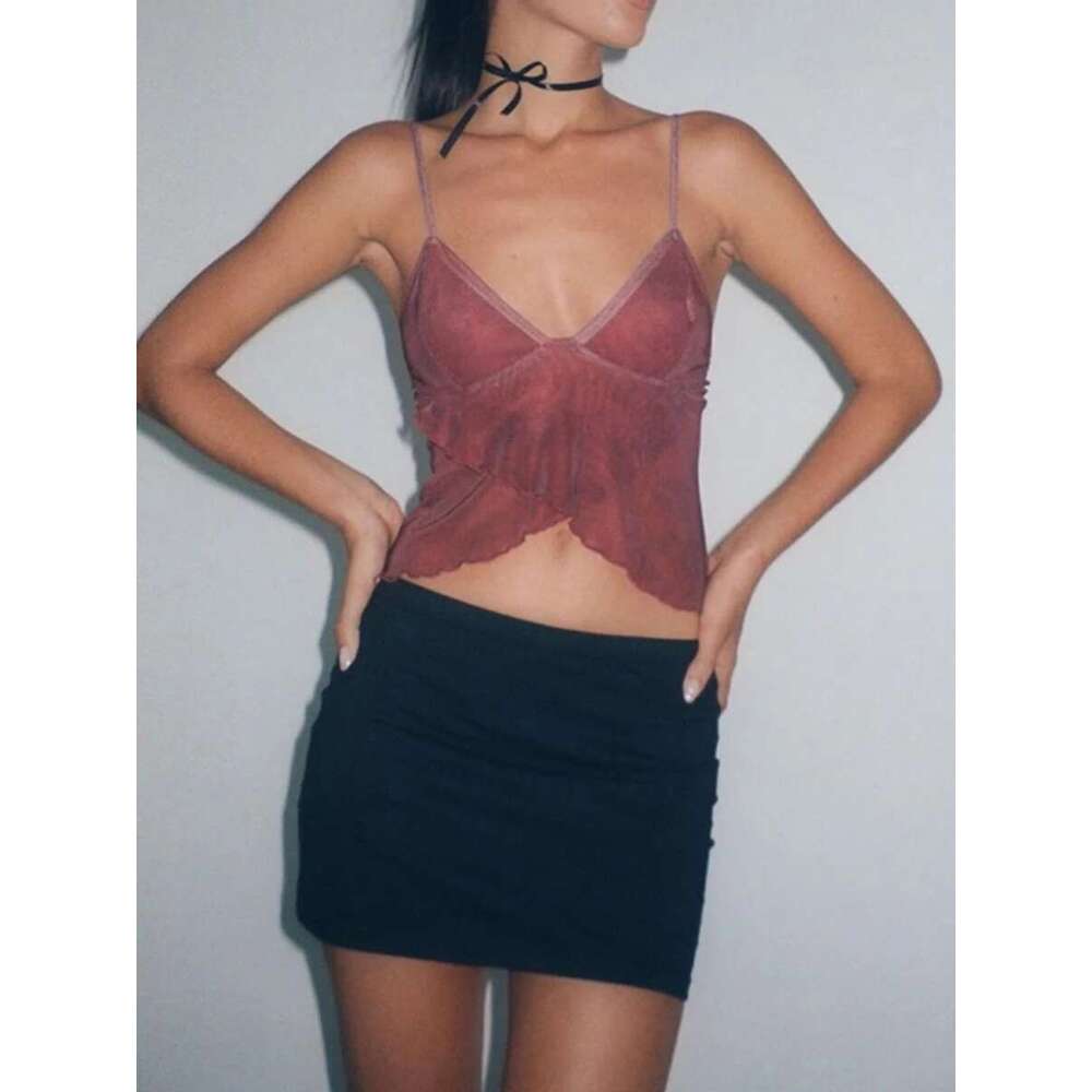 Camisoles Women ral Spaghetti Straps V-Neck Sleeveless Tank Summer Backless Vests Crop Tops y2k Aesthetic Streetwear