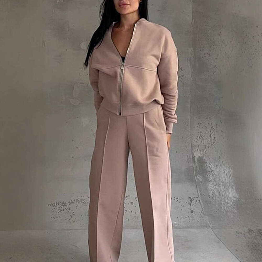 European American Spring and Autumn Fashion Zipper cardigan Straight leg Pants Set for Women 2025 New Style Elegant Clothing