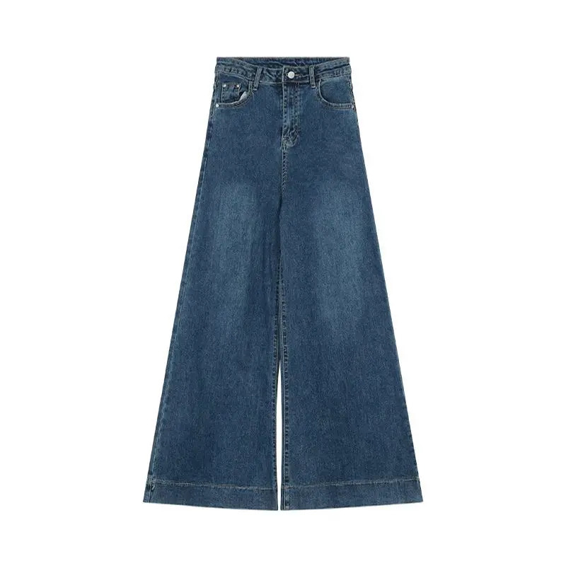 American Retro High-Waist Skiny Flare Pants Wide-Leg Long Jeans Womens Autumn Denim Long Trousers High Street Streetwear 250228