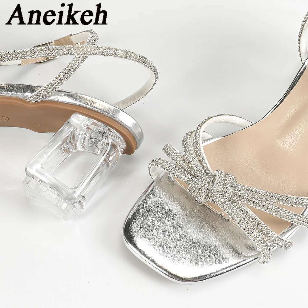 Fashion Aneikeh Siery Comfortable Crystal Transparent 5.5CM High Heels Sandals for Women Open toe Party Dress Shoe 2025 Summer