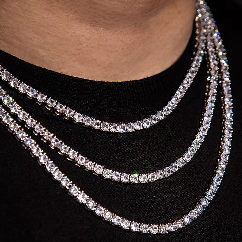 RTS Sterg Sier Hip Hop Moissanite Dia Chains 3mm 4mm 5mm Tennis Necklace Mossanite Jewelry for Men Women