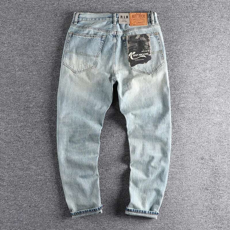 Heavy Washing In Autumn To Make Worn Bai Qian Blue Jeans Men Slim Small Straight Joker Youth Casual Pants Tide