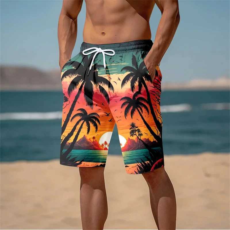 Summer New Harajuku 3D Cocoanut Trees Printing Beach Shorts Palm Tree Graphic Board Shorts For Men Hawaiian Cool Swimming TrunksT250304