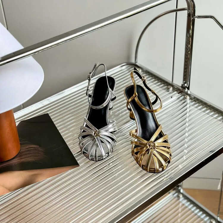 Sier Gladiator Wen Sandals Thin Strap High H Pr Summer Shoes Gold Leather Chic Design Lady Sandalias Femininos Zapatos Z250304