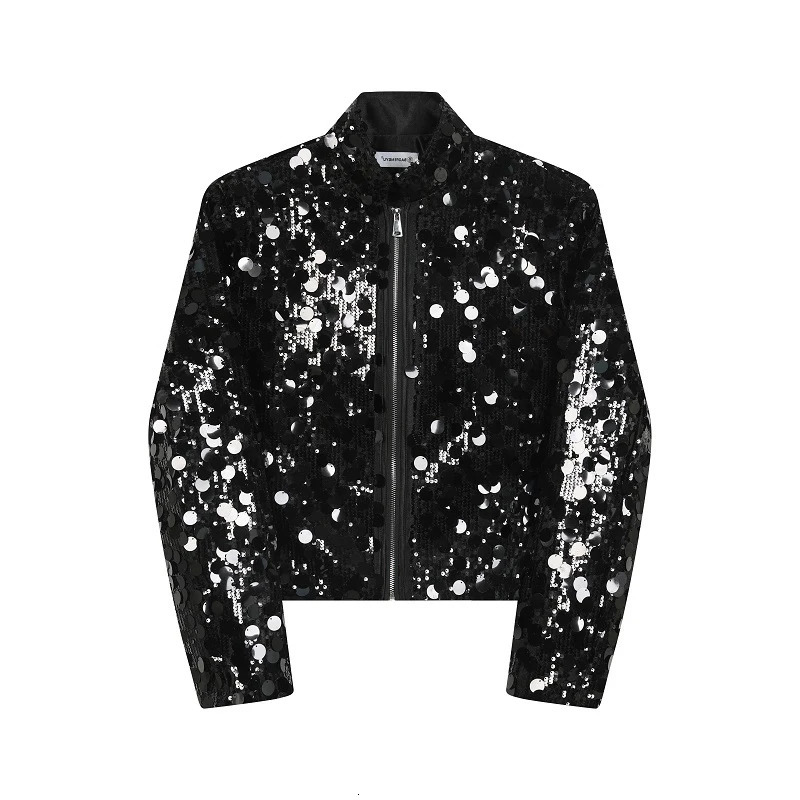 LUZHEN personalized sequin stand up collar short jacket trend cool stage clothing 2025 fashion street mens LZ6684 250304