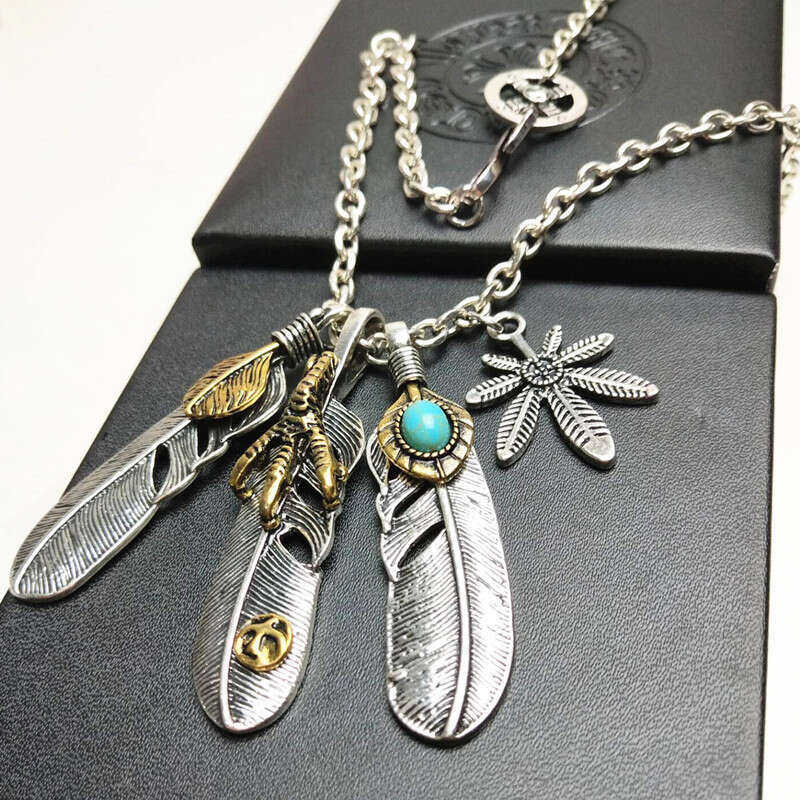 Feather Pendant High Bridge Same Necklace Personalized Four Piece Set Hip Hop Simple Long Sweater Chain Accessories for Men