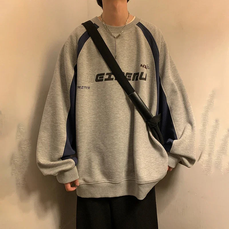 American High Street Letter Print Sweatshirt Men Autumn Oversized Colorblock Pullover Hoodies Y2K Vintage Sweaters For 250304