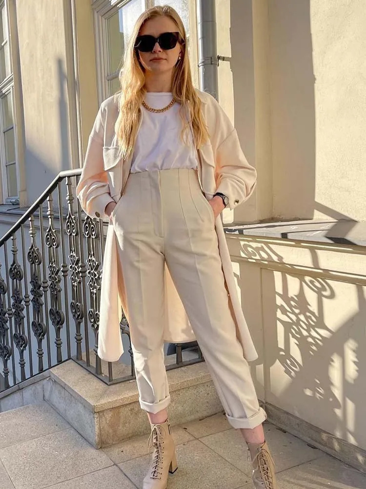 TRAF Pencil Women Pants High Waist Pants for Women With Seam Detail Streetwear Woman Ankle Trousers Autumn Office Wear Pant 250303