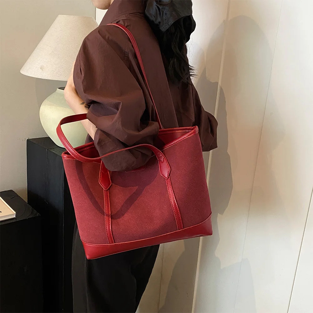 Women Suede Shoulder Bag With Zipper Handbag Retro Solid Color Shopping Daily Travel Makeup 250303