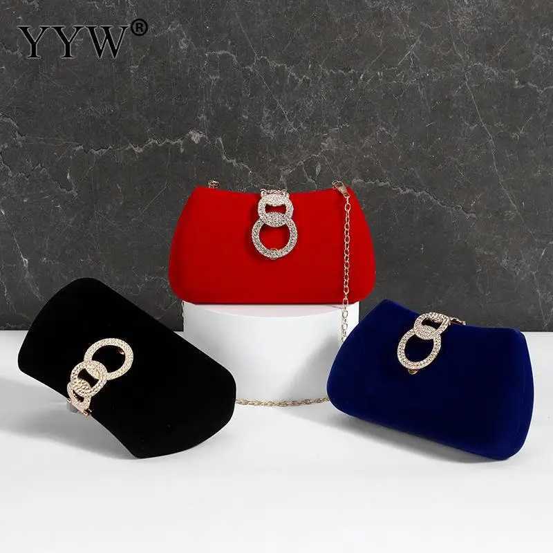 YYW Red Moon Clutch Bags Design Women Clutches Diamonds Golden Velvet Evening Bags Party Wedding Handbags Purse Shoulder Bags Z250303