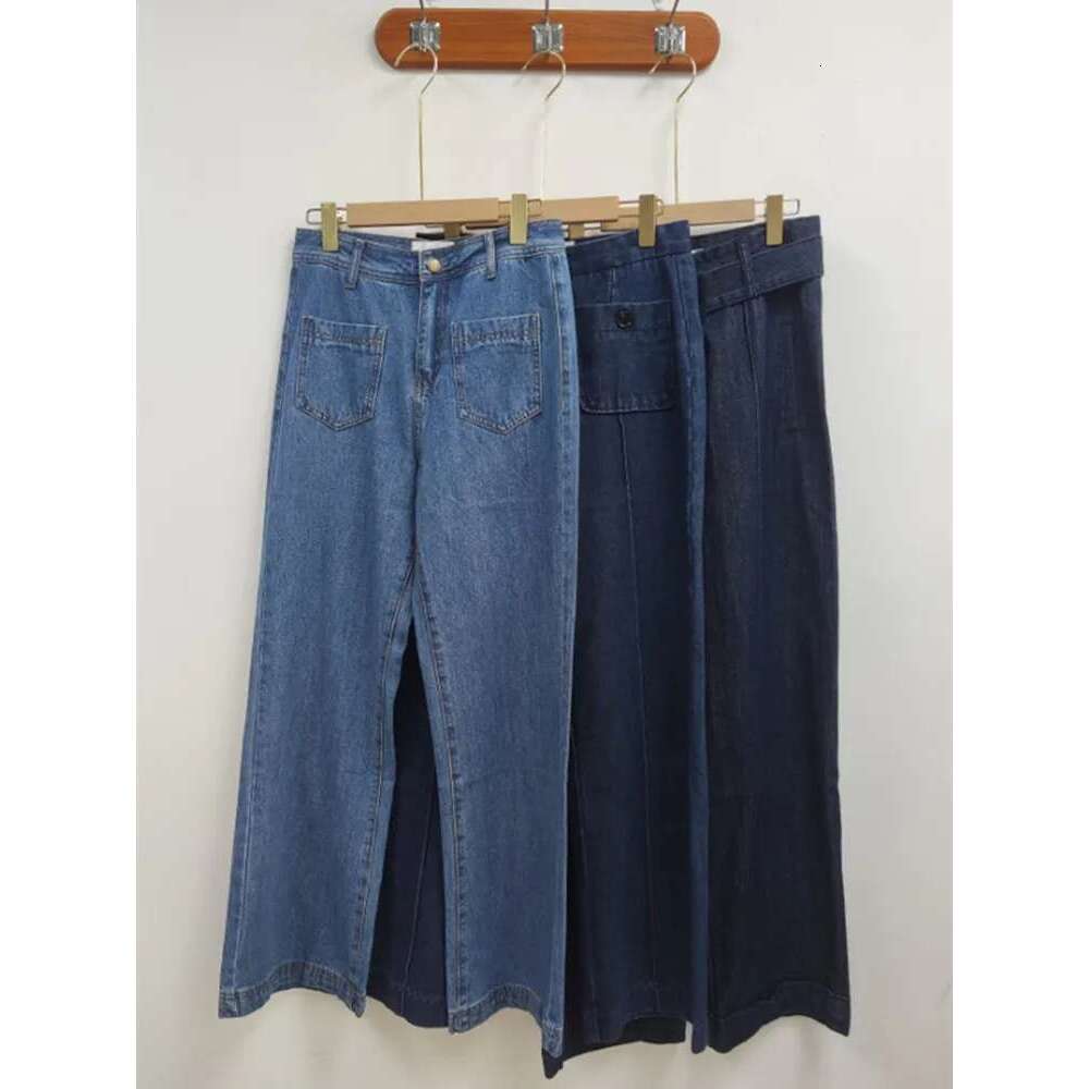 Women Wide Leg Jeans Pockets Design Casual Female High Waist 3 Colors Denim Long Pants Spring Summer