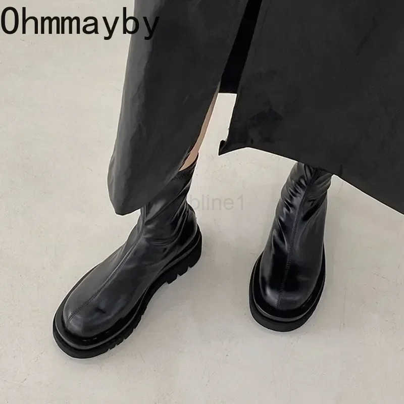 Chunky Heel Wen Elastic Short Boots Fion Back Zippers Shoes Autumn Winter Platform Flats Ladies Ankle Booties Z250304