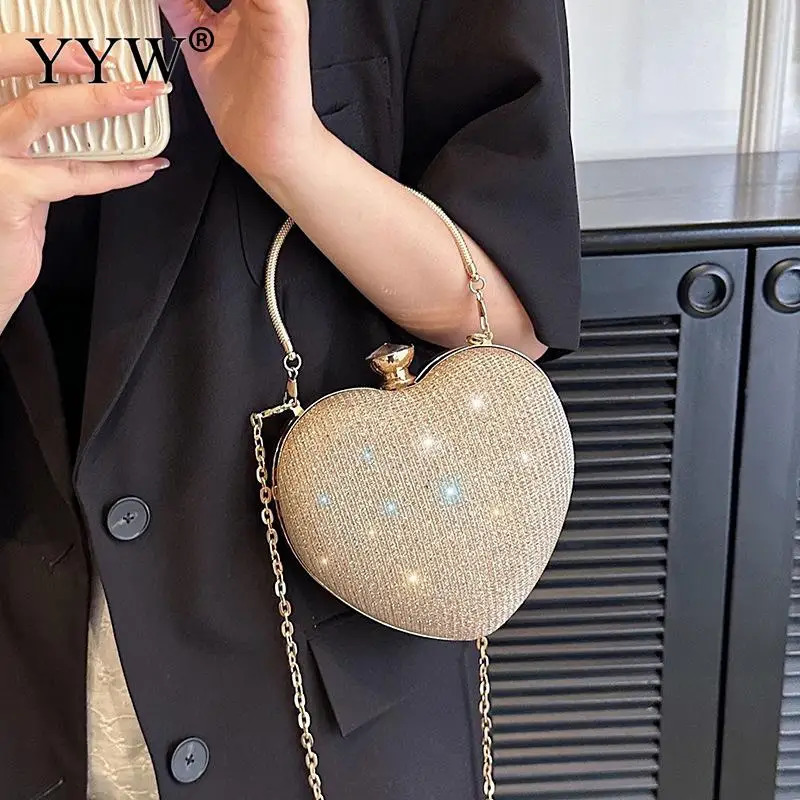 Sequins Love HeartShaped Evening Handbag Crystal Diamond Clutch Bag Top Handle Wedding Party Mini Purse Shoulder Messenger 250303