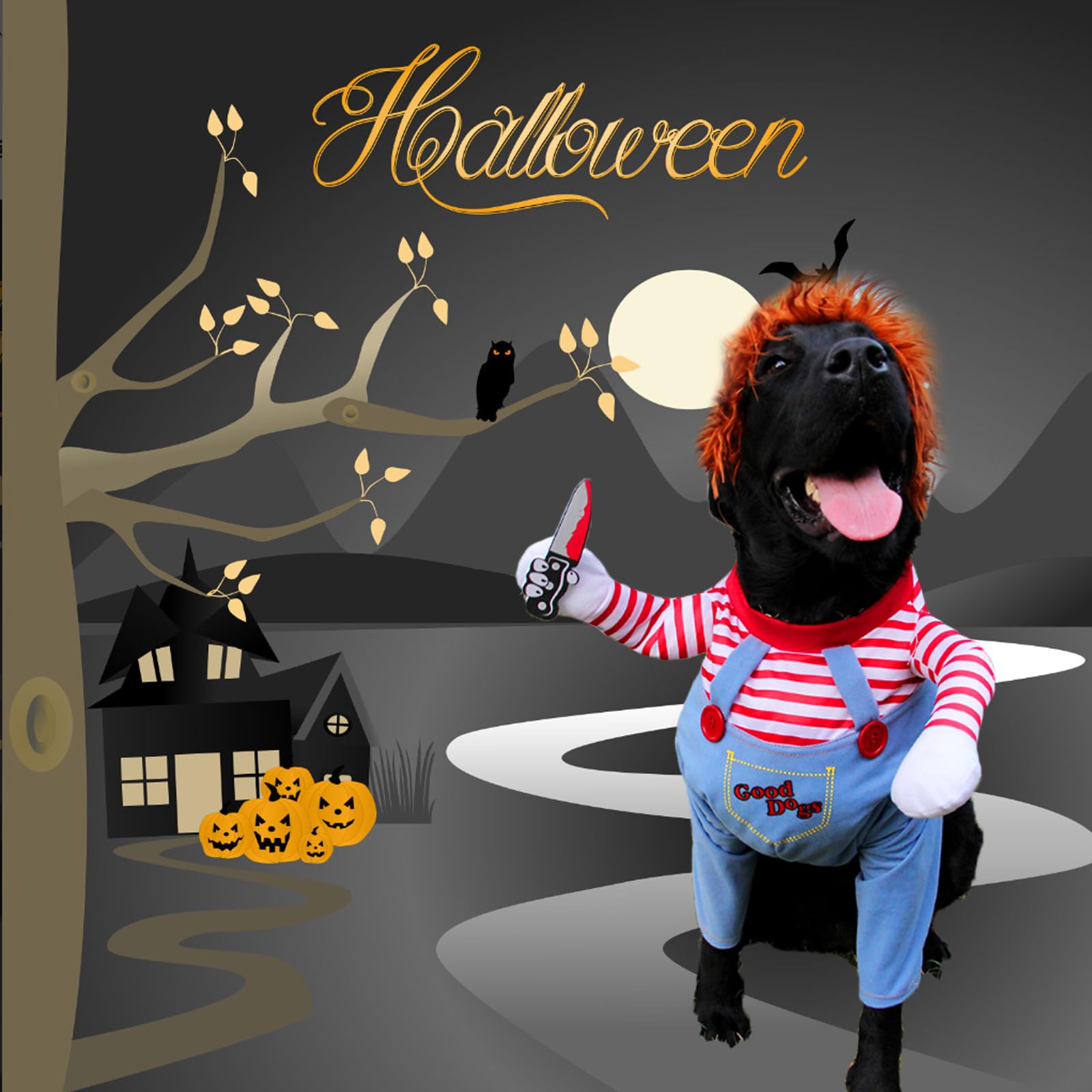 Pet Deadly Doll Dog Costume, Funny Halloween Chucky Costumes Cute Dog Clothes Party Cosplay Costume for Small Medium Large Dogs Cats Puppy