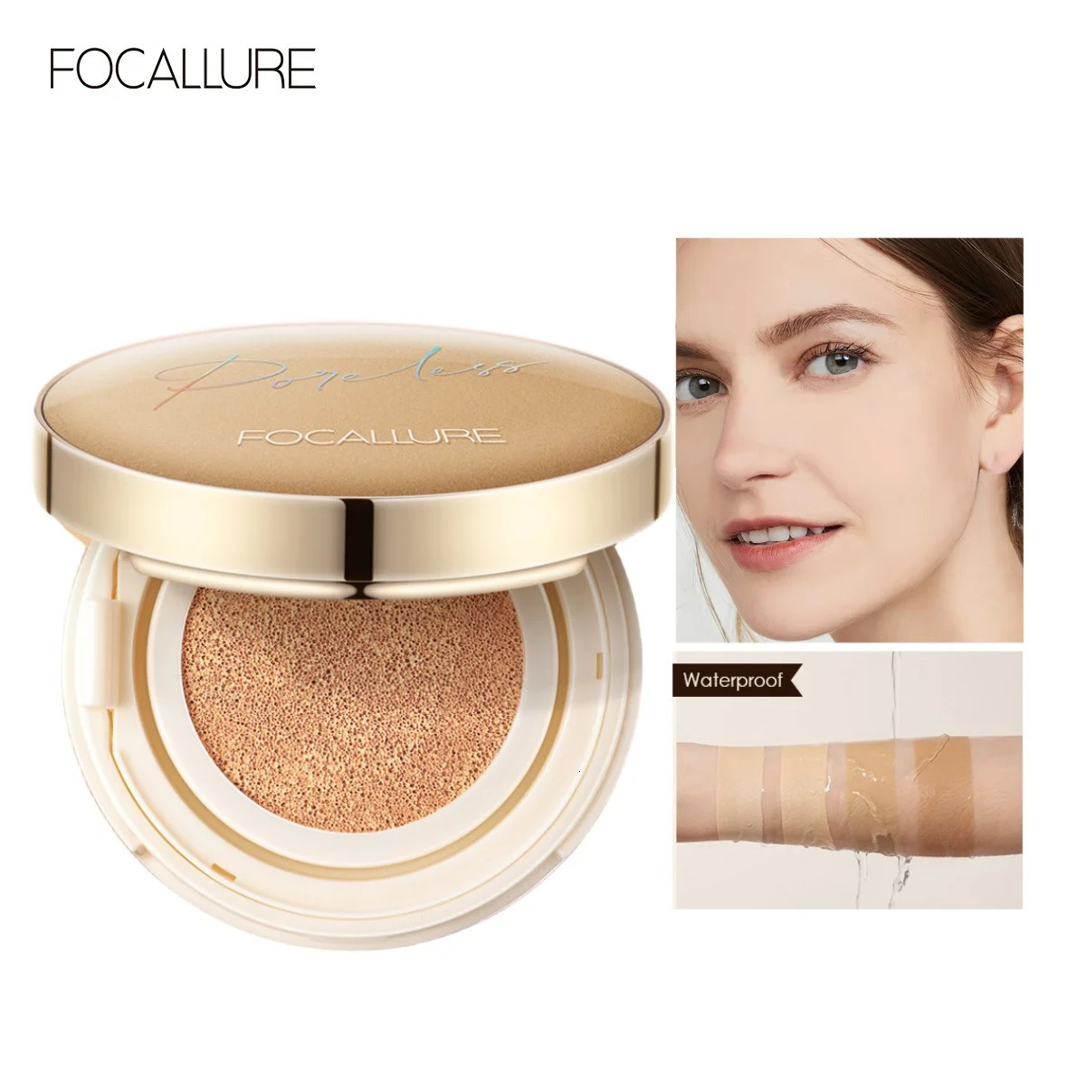 Wholesale FOCALLURE Foundation Air Cushion Waterproof Matte Base Poreless Full Coverage Face Cream Smooth Foundation Cosmetics 250224