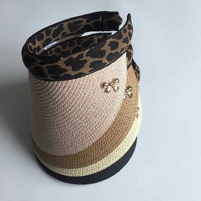 2019 New Womans Sun Hats Female Leopard Bowknot Visor Cs Hand Made DIY Str Summer C Casual Shade Hat Empty Top Hat BeachXJ250304