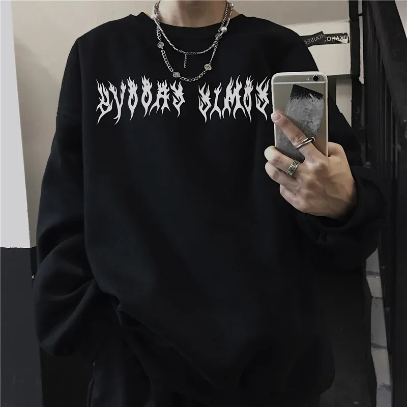 Mens Loose Tracksuit Casual Printing Sweatshirt High Quality s Versatile Pullover Trend Black White Street Tops Clothing 250304