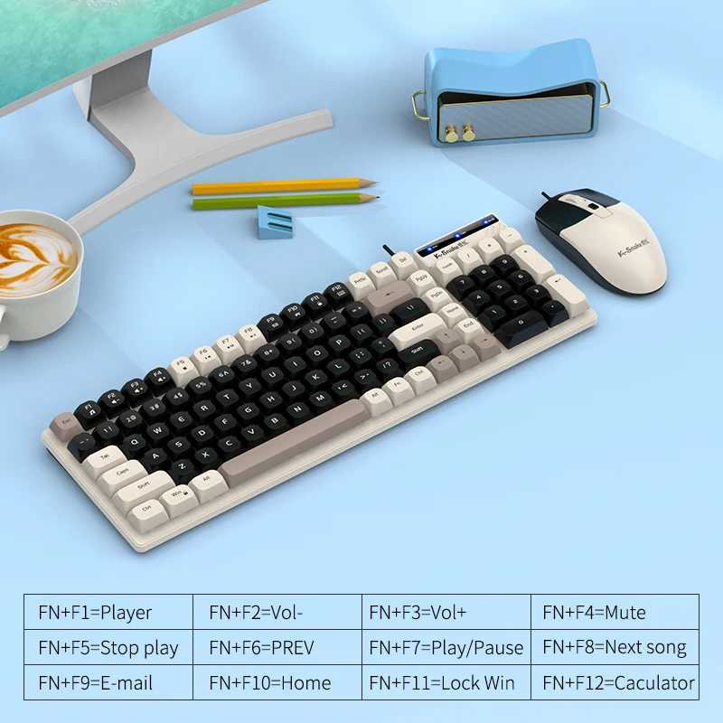 KSnake wired keyboard and mouse settings laptop desktop computer office mute button type keyboard Z250304