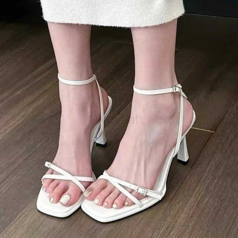 Wens Fi Sandals Buckle High H Korean Style New Elegant Open Toe Square Solid Colour Party Walking Shoes Z250304