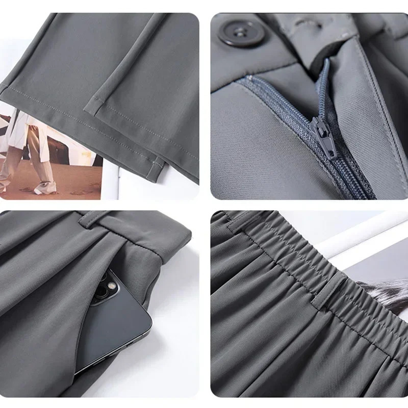 Women Fashion Suit Pants Lady Breathable Baggy High Waist Wide Leg Trousers Lady Straight Leg Gray Classic Office Long Pants 250303