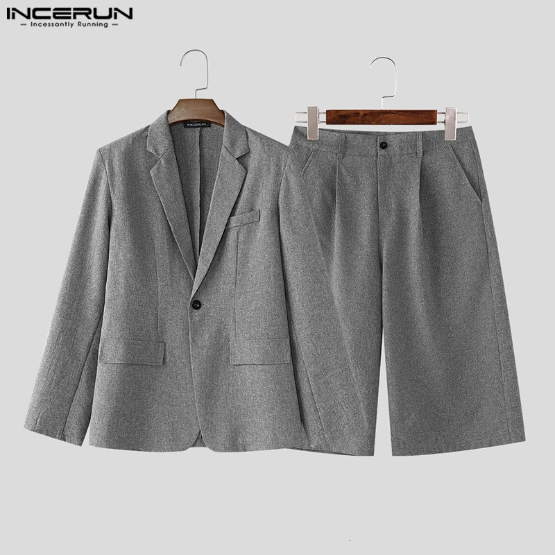 INCERUN Korean Style Sets Stylish Mens Long Sleeved Suit Long Pants Casual Streetwear Solid All-match Suit 2 Pieces S-5XL 250303