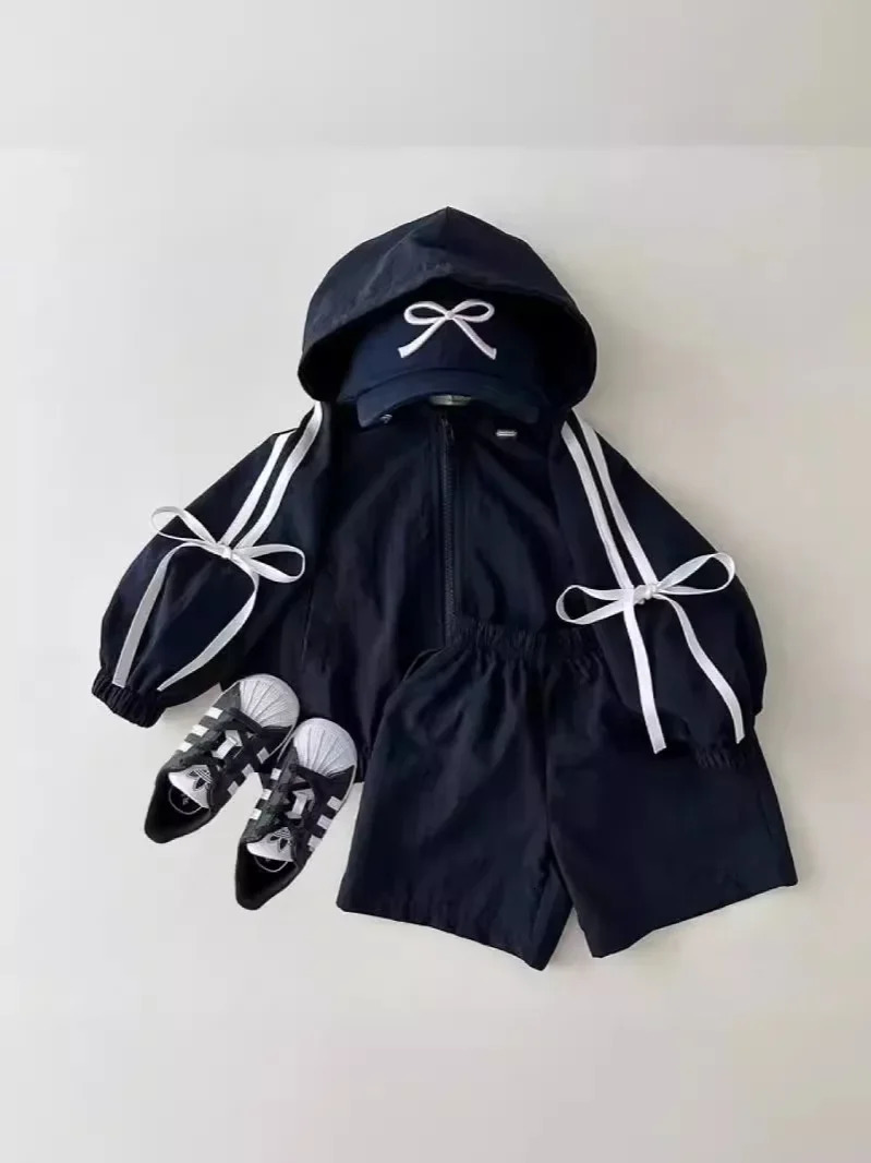 Summer Baby Long Sleeve Clothes Set Children Hooded Cardigan Coat Shorts 2pcs Suit Toddler Girls Floral Bow Outfits 250304