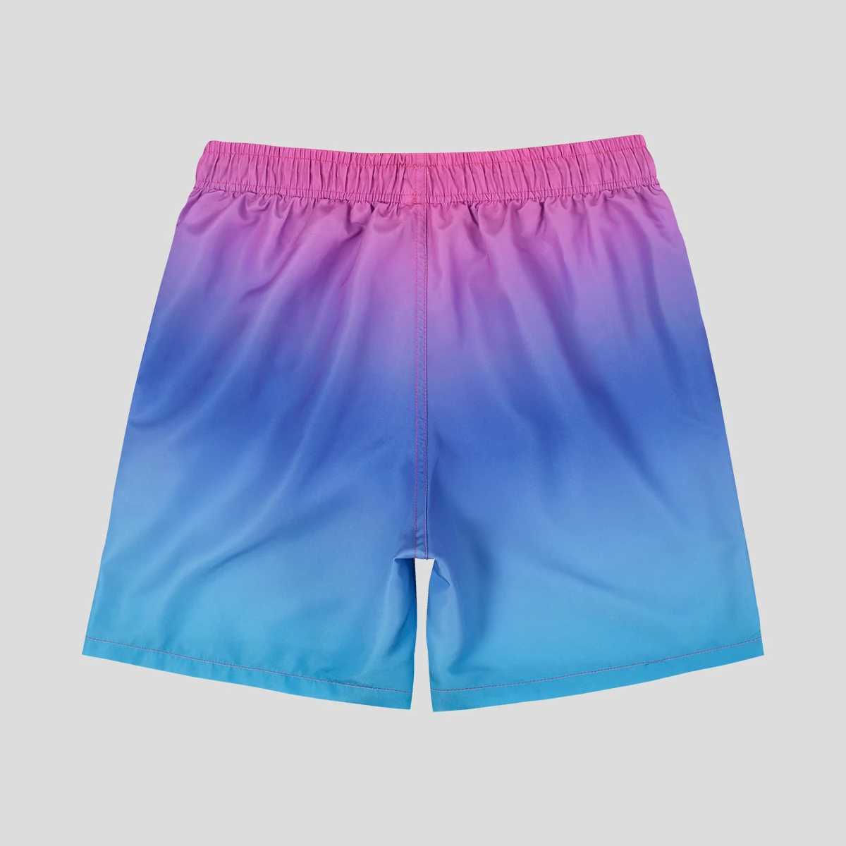 Mens Beach Shorts Gradient Color Block Drawstring Summer Mens swim Trunks Elastic Waist 3D Print Breathable Short StreetwearT250304